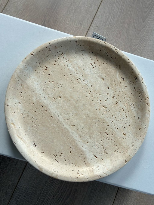 Studio round travertine marble serving platter / travertine marble tray – minimalist design