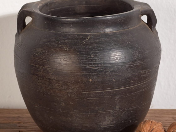 Small antique dark colored ceramic vase (c.1900) #1 (photo 2 of 18)