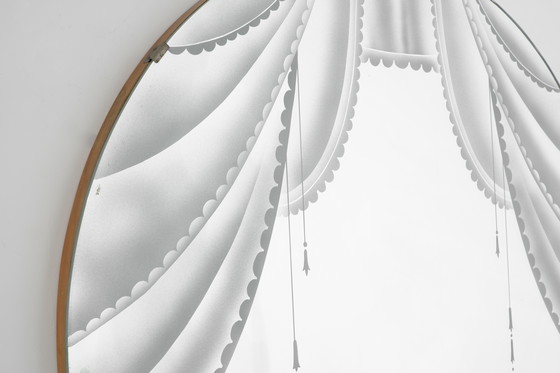 Image 1 of Large Vintage Mirror with Silkscreen, 1950s