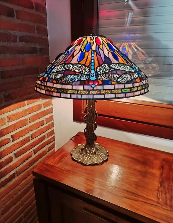 Tiffany Table Lamp – Dragonfly Model – Bronze Base – Crystal (photo 2 of 12)