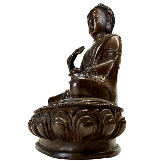 Antieke Nepalese Bronzen Medicijn Boeddha (Bhaisajyaguru) - 13cm - 800g – Beeldhouwkunst (photo 9 of 9)
