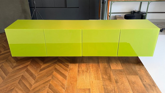 Image 1 of Lago ‘Amplia’ designer wall cabinet – floating sideboard in olive green