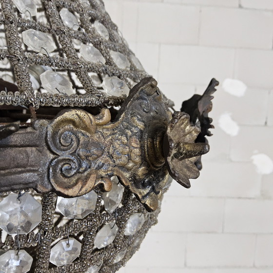 Image 1 of Vintage Louis XVI chandelier button empire crystal (glass) and metal / French chandelier