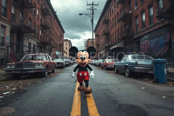 Image 1 of Fotografía impresa en plexiglás / Edición limitada / Arte callejero / Mickey Mouse / Decoración original