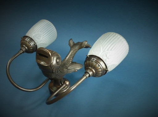art deco bronze dolphin double wall lamp