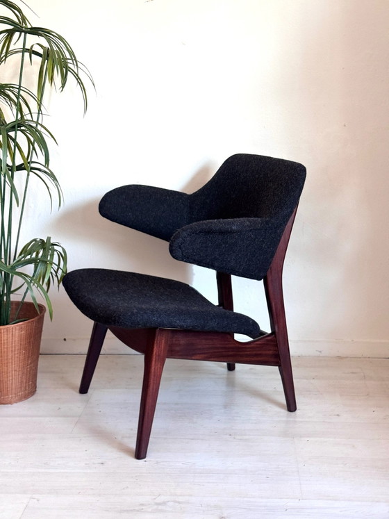 Vintage Penguin Armchair Louis van Teeffelen 1960, Wood, Wool, Brown (photo 7 of 10)