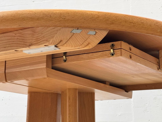 Image 1 of Round extendable dining table made of light-colored solid beech wood, 1970s