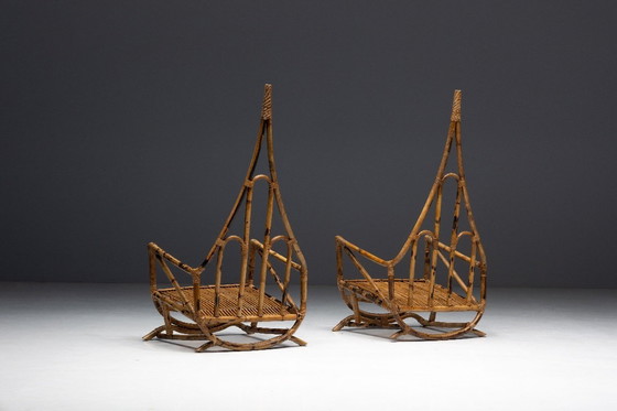 Image 1 of Sculpturale bamboe lounge stoelen, Italië, 1960