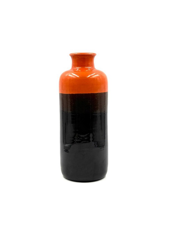 Image 1 of Mid-Century Orange & Brown Ceramic Vase, Aldo Londi Bitossi Italy 1970s