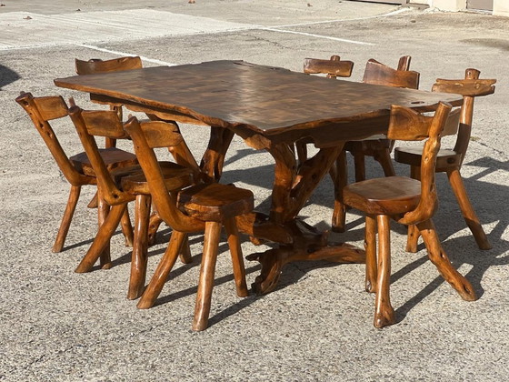 Sculptural solid olive wood brutalist style table 1970, Dining tables, Brown (photo 7 of 7)