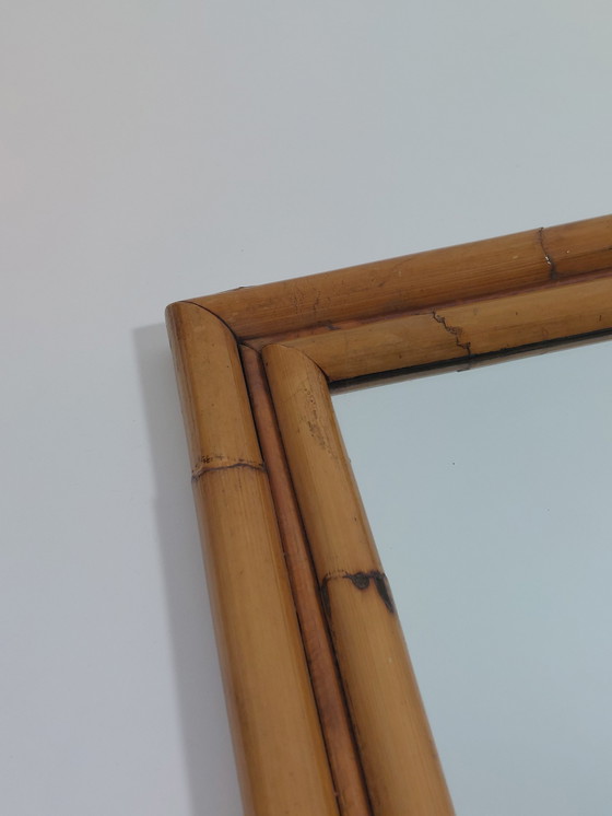 Image 1 of Specchio da parete vintage Mid Century Boho in bambù, anni '70