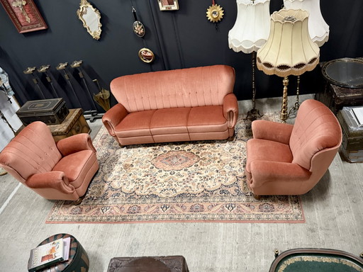 Ensemble de salon vintage en mohair | Canapé 3 places et 2 fauteuils