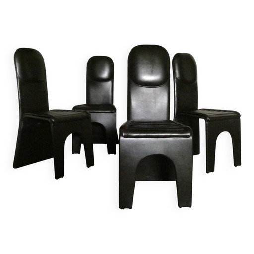 Set aus 4 braunen Lederstühlen, 1970
