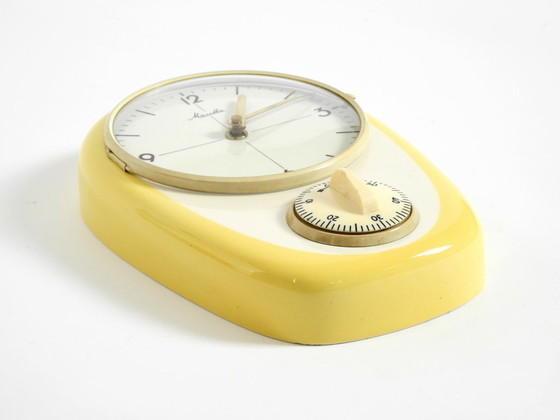 Image 1 of Beautiful battery-operated Mid-Century Modern wall clock by Mauthe with a glazed ceramic case
