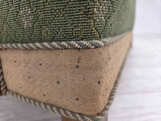 Image 1 of Años 50, sofá danés de 3 plazas, tejido de lana de mobiliario verde/beige, madera de roble.