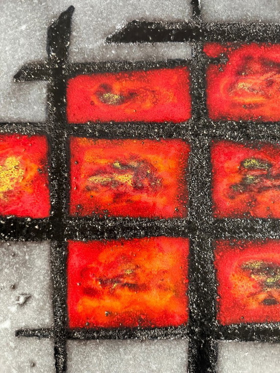 Image 1 of Couchtisch „Cloutier“ aus glasierter Lavakeramik und lackiertem Metall. Frankreich, 1970er Jahre.