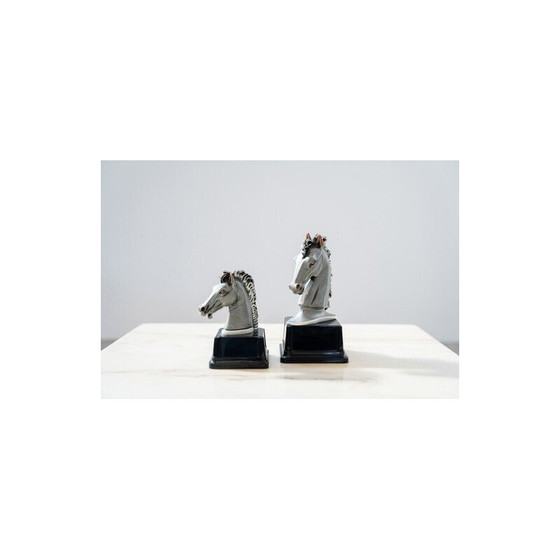 Image 1 of Pair of vintage horse head sculptures laminated in 925 silver by Marcello Giorgio, 1980