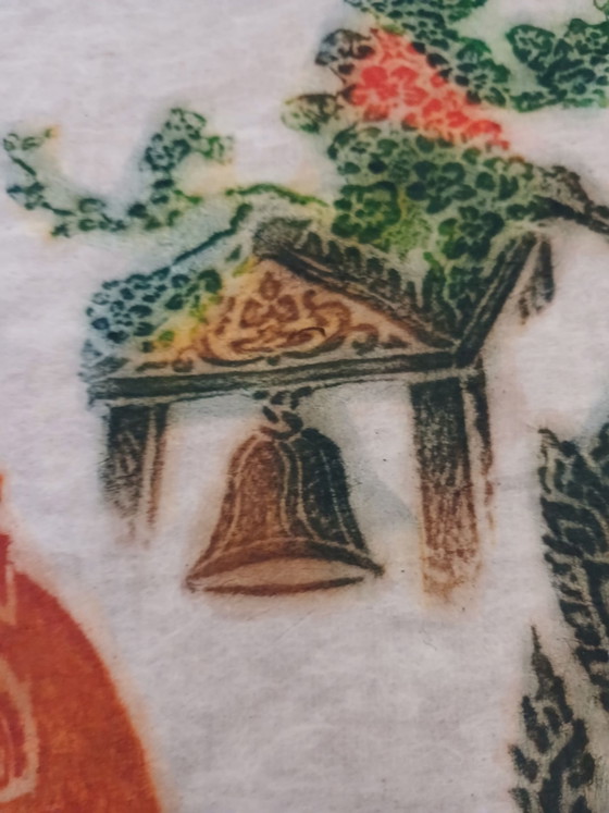 Old large polychrome Thai temple art rubbing on mulberry paper, Art Prints, Wood, Multi Color (photo 10 of 15)
