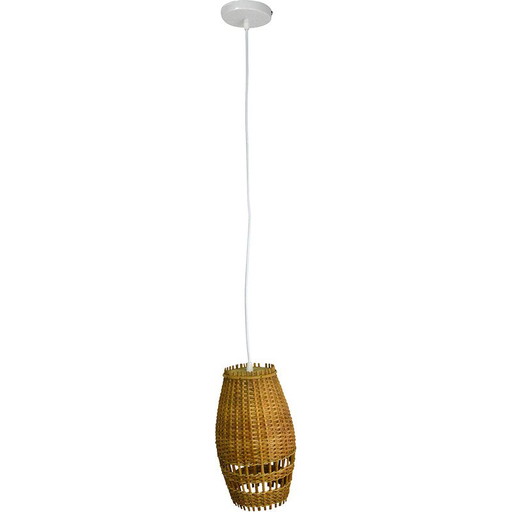 Vintage rieten en kunststof hanglamp, Denemarken 1960