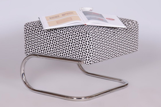 Restored Bauhaus Stool, by Robert Slezák, Chrome-Plated Steel, Czech, 1930s – Textile (photo 4 of 7)