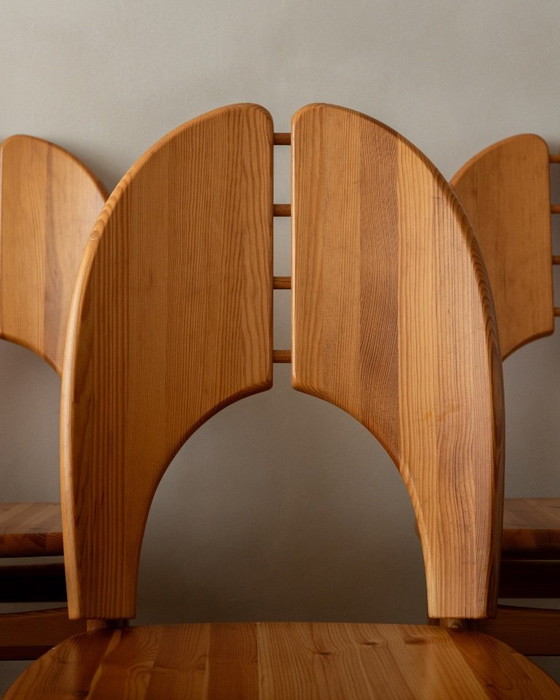 Image 1 of Skandinavische Esszimmerstühle aus Kiefernholz im Brutalismus-Stil, 1970er Jahre, 6er-Set