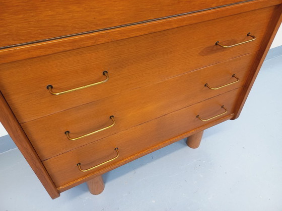 Image 1 of Vintage eikenhouten secretair bureau uit de jaren 50/60.