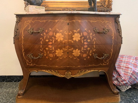 Cassettiera in noce con intarsi e marmo, 1958 – Cassettiere, Legno (photo 3 of 9)