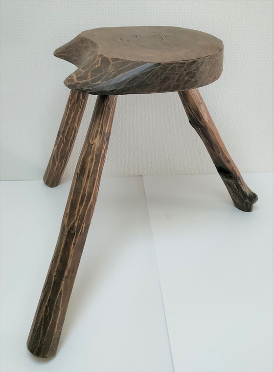 Image 1 of sgabello treppiede, stile arte popolare, legno massello