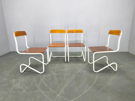 Set of 4 Bauhaus Cantilever Chairs, Tubular Steel, Germany 1930s