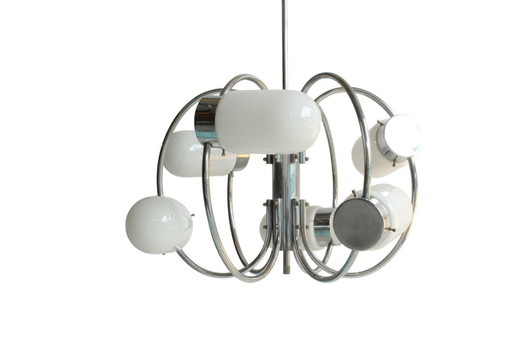 Lampada a sospensione in stile Space Age cromata, anni '70