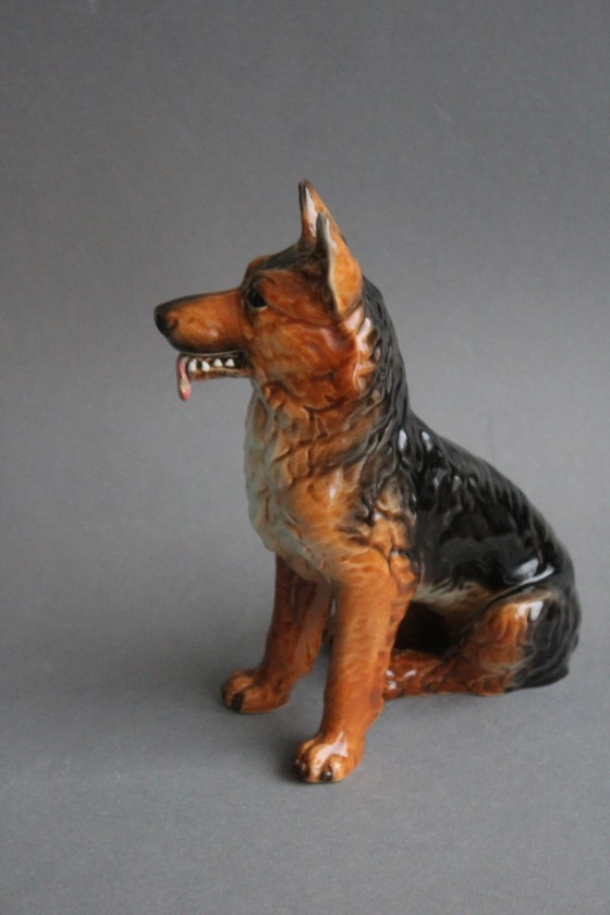 Image 1 of Goebel German Shepherd, large seated porcelain German Shepherd figurine, rare vintage animal figure