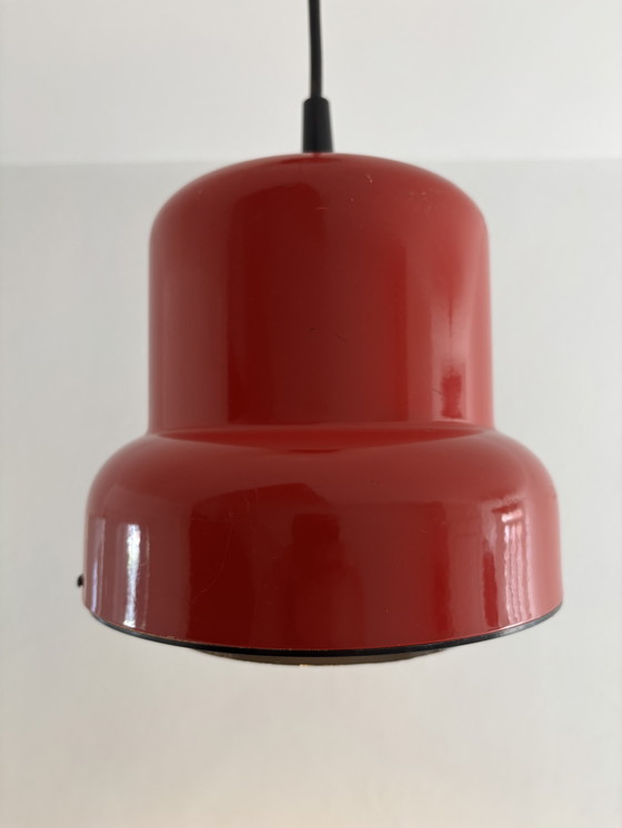 Image 1 of Small Red Metal Poker Pendant Lamp by Jo Hammerborg for Fog and Mørup, Denmark, 1970s