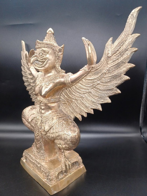 Image 1 of Grande Sculpture Divinité Oiseau GARUDA Asiatique en bronze doré 