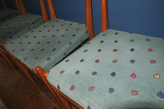 Image 1 of Juego de cuatro sillas de comedor de mediados de siglo con fundas turquesas, 1960
