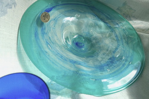 Bol unique en verre soufflé à la bouche bleu-vert, œuvre de Rolf Wiemers, Allemagne.