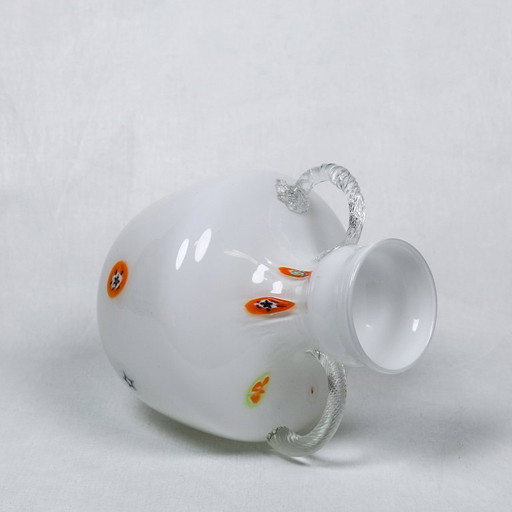 Murano-Opalin-Millefiori-Vase mit klaren Glasgriffen, 1970er Jahre