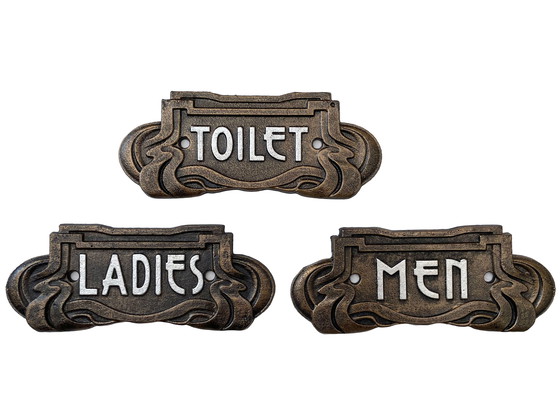 Image 1 of Set Of 3 Cast Iron Toilet Signs - Art Nouveau Style