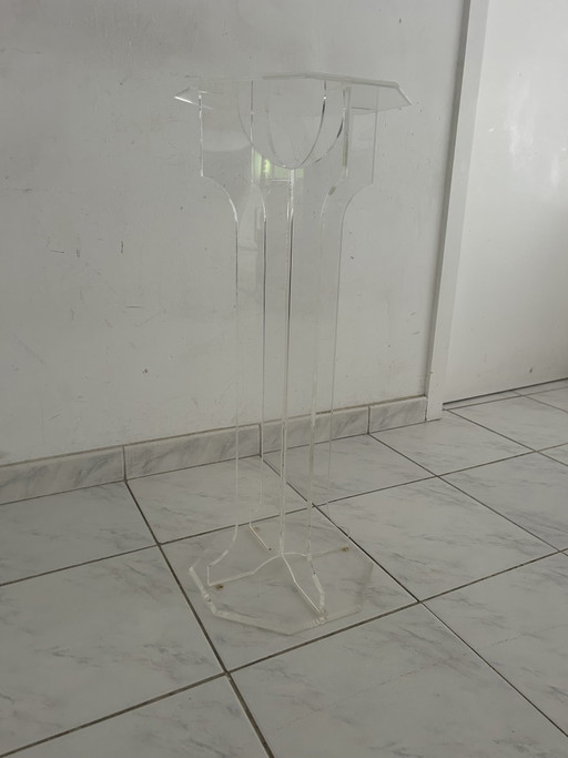 Supporto per piante vintage con colonna in plexiglass