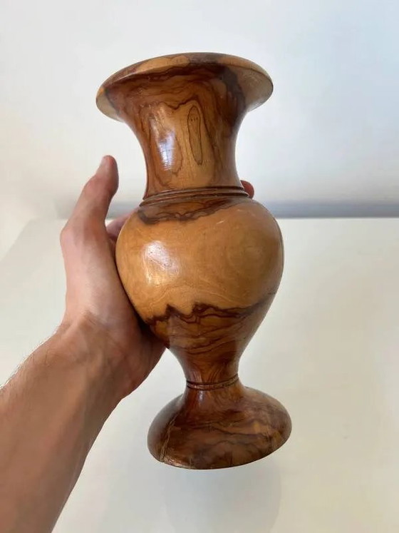 Vintage handgedraaide massief olijfhouten vaas - jaren 70-80 – Vazen, Rustic (photo 9 of 11)