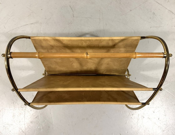 Image 1 of Brass & Rattan Magazine Holder 1950's