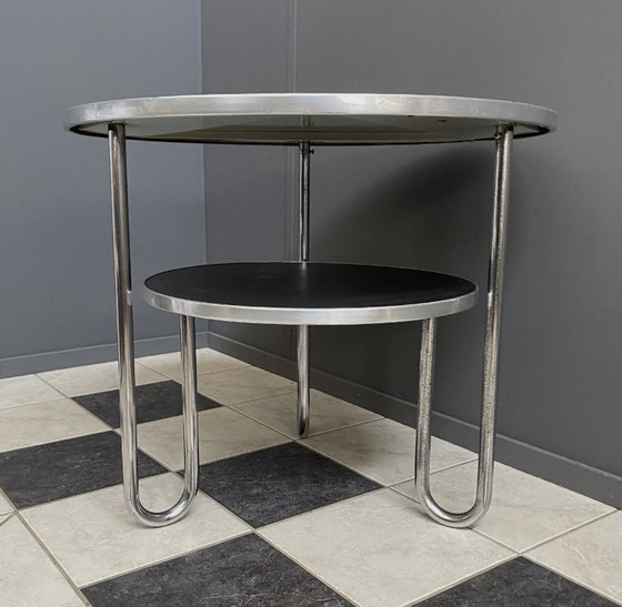 Runder 2-stufiger Mauser Werke Bauhaus Couchtisch – Couchtische, Metal, Chrome (photo 12 of 13)