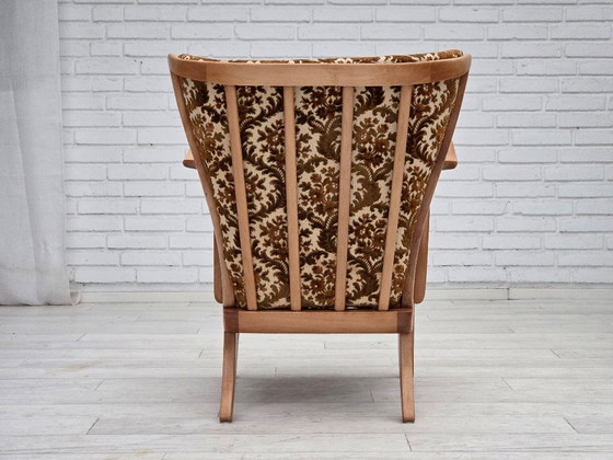Image 1 of Années 1960, design danois d'Alfred Christensen, fauteuil, modèle 177, velours d'ameublement, bois rénové.