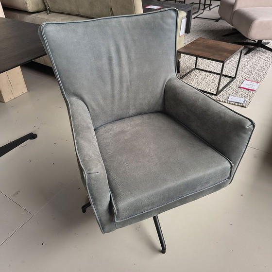 Sessel mit Drehfuß, grau, Metall, Leder, Modern (Foto 2 von 5)