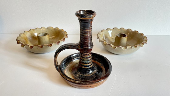 Image 1 of 3 Vintage handgemaakte keramische kandelaars