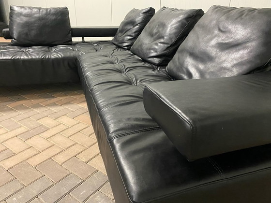 Image 1 of Black Montel Real Leather Corner Sofa