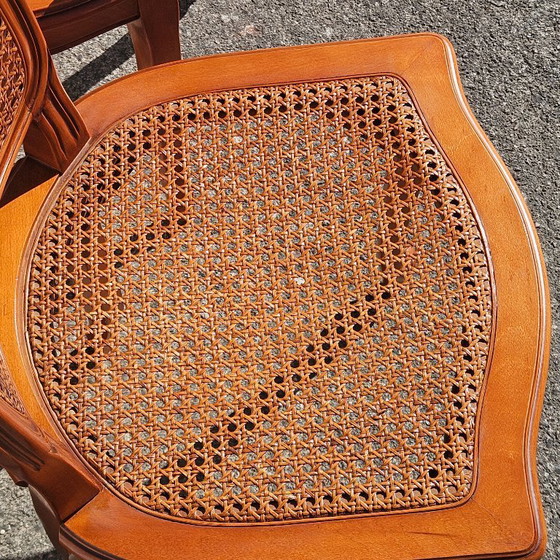 Image 1 of 4 French Vintage Cane Dining Chairs - Cottage Chairs - Style Louis XV - 80s