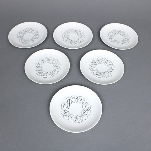 Raymond Loewy (1883-1986) set of 8 cake plates (15.5 cm), Script, Rosenthal Continental China, 1960s