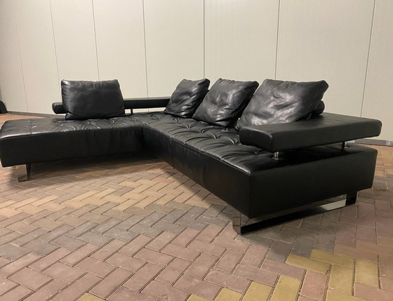 Image 1 of Black Montel Real Leather Corner Sofa