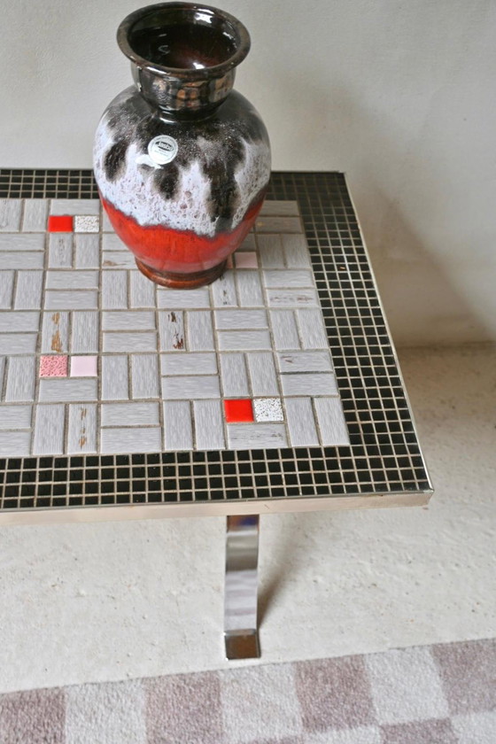 Image 1 of Couchtisch aus den 1970er Jahren mit Fliesenplatte und Chromsockel