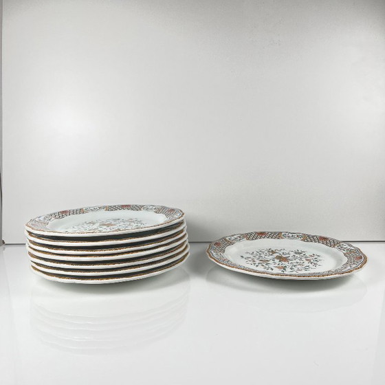 Image 1 of Set aus 8 Gien-Speisetellern, Dekor Rouen Esparsette, 1990